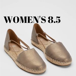EILEEN FISHER Women’s 8.5 Lee Metallic Suede Leather Jute Espadrille Flat Spring